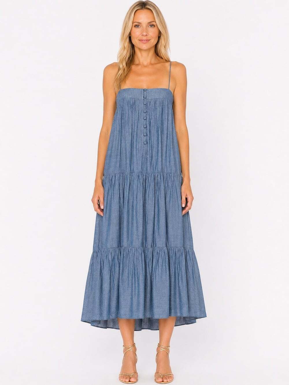 Apiece Apart Tangiers Spaghetti Midi Dress loose fit Size 2 Chambray Blue